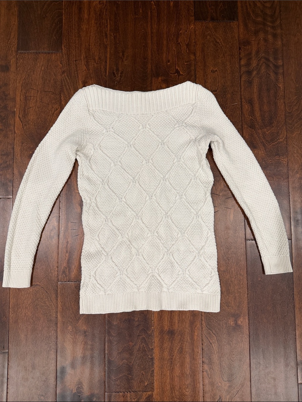 LOFT Cream Cable-Knit Fitted Boat Neck Sweater